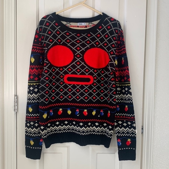 Hulu Pooka! Knitted Holiday Christmas Light Sweater Black Medium - Picture 1 of 6